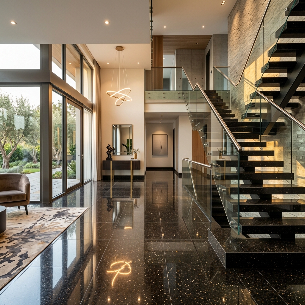 Flooring application with granite tiles